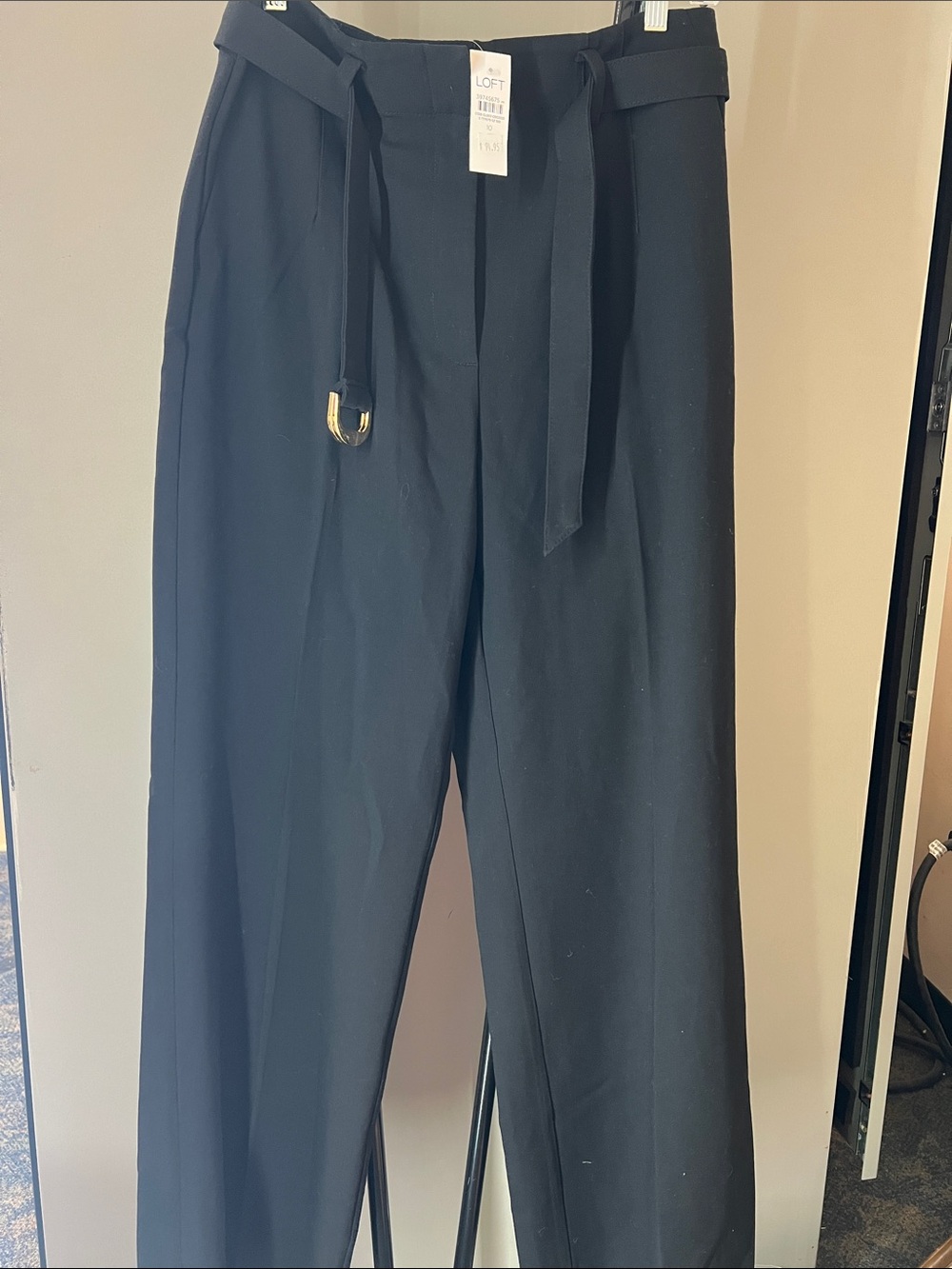 LOFT Black High-Rise Tie-Waist Trousers